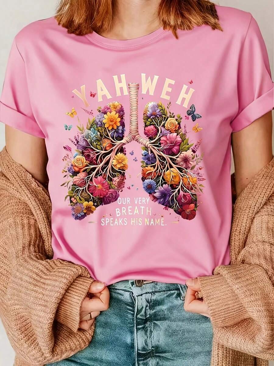 Christian Faith T-Shirt With Bible And Tree Of Life For Women Plus Sizes 0XL-8XL - Ideal Jesus Gift For Church And Outdoors, Short Sleeve Crew Neck, Unisex For Men And Women, Machine Washable - 羅莎 - 查看 1