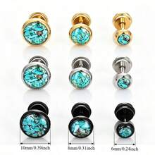 Turquoise Chip Stainless Steel Stud Earrings, Minimalist Titanium Steel Earrings - 6mm Steel Single - View 2