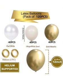 60/120Pcs White Sand Gold Latex Balloons Gold And White Party Balloons For Birthday Baby Shower Engagement Wedding Anniversary Party Decorations - Multicolor - View 10