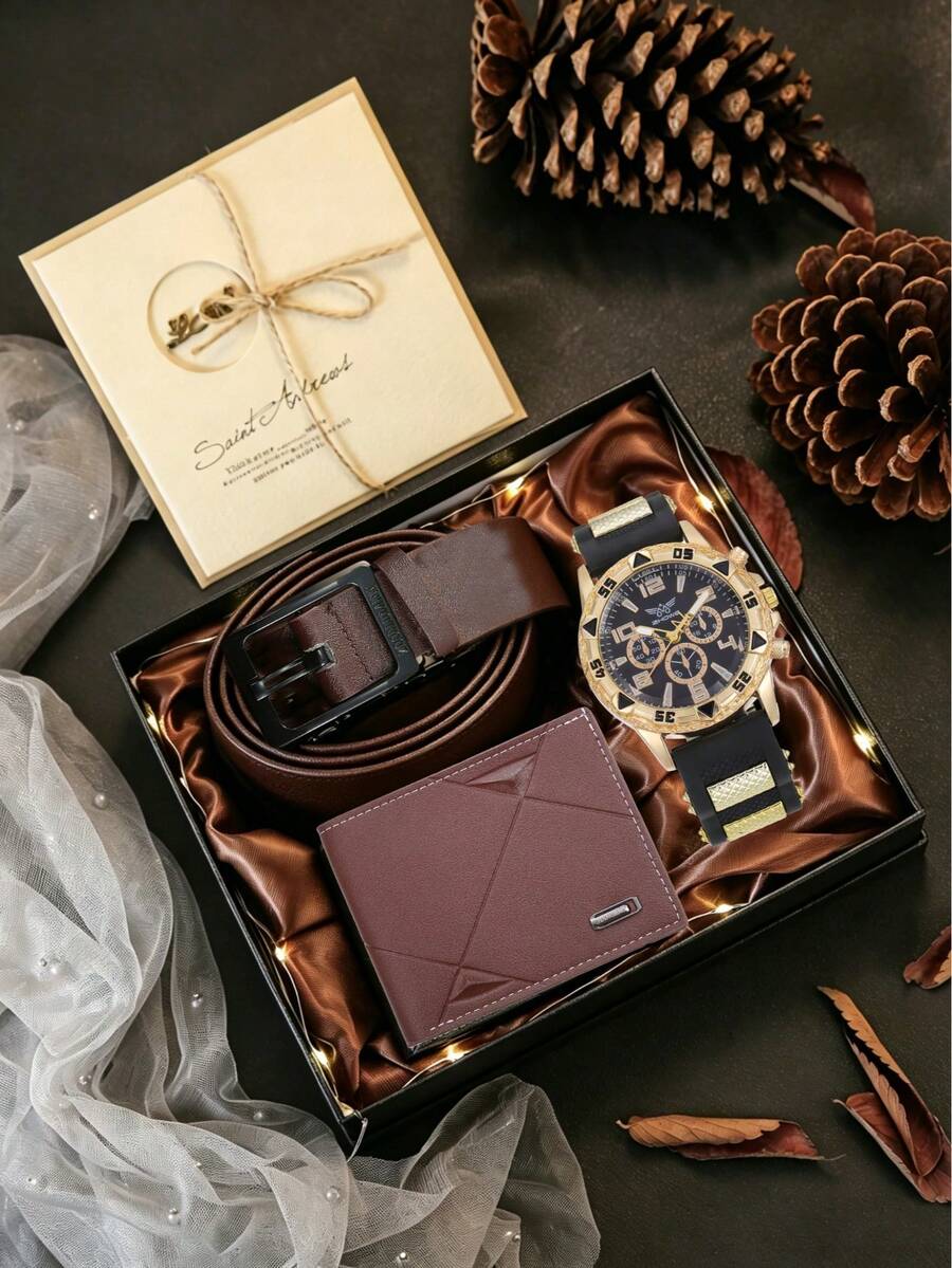 5pcs/Set Luxury Business Style Men's Gift Set, Including Belt, Wallet, Watch, Card Holder, Multiple Styles Available, Suitable For Daily, Birthday, Anniversary, Father's Day, Valentine's Day, Christmas, Graduation Gifts - 5PCS Gift Set - View 1
