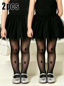 2 piezas de medias de malla con estampado de conejo lindo y lunares para niñas bebé, leggings ligeros y transpirables para el verano - Negro - Ver 16