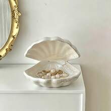 1pc Semi-Circular Ceramic Shell Tray, Multi-Functional Jewelry & Key Storage, Home Decor Gift, Jewelry Organizer Display Dish, Light Luxury Accessory Decor - Multicolor - View 7