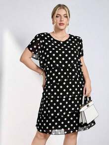 Reflora Vestido de moda con cuello redondo, mangas con volantes y estampado floral para mujer de talla - Blanco y Negro - Ver 4