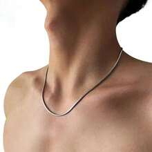 1pc New Silver Thin Snake Bone Chain Necklace, Minimalist Versatile Non-Fading Men's Commuter Business Daily Accessory, Valentine's Day Birthday Gift - Silver - View 1