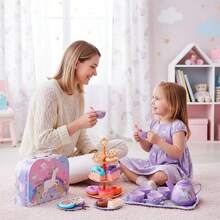52-Piece Children's Tea Set, Birthday, Christmas, Children's Day Gift, Includes Dessert, Tea Set, Tableware And Carrying Case (Red) - 多色-A - 查看 5