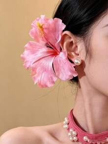 2个女士高端优雅芙蓉花发夹，甜美百搭的海滩度假风发饰，适合日常佩戴 - 紅色 - 查看 7