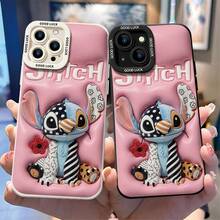 Officially Licensed Disney Lilo & Stitch Phone Case, This Protective Phone Case Features Patchwork‑Style Plush Stitch With Polka‑Dot, Striped, Leopard And Floral Textures, Holding A Red Flower, On Pink Bubble‑Padded Background With Raised "Disney Stitch" Lettering, Made With Flexible, Durable TPU Material To Protect Against Everyday Scratches, Bumps, And Minor Impacts, Compatible With IPhone 17, 16, 15, 14, 13, 12, 11 Pro Series And Galaxy S22, S23, S24, S25 Models, Ideal For Disney Stitch Fans. - trắng - Xem 3