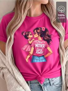 Playera Estampada de Mujer BEST MOTHER SUPER POWER - Edición Elite |   100% Algodón - Rosa oscuro - Ver 2
