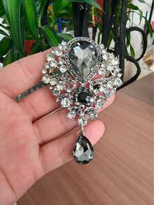 1 chiếc ghim cài áo hình giọt nước pha lê cỡ lớn kiểu cổ điển, thích hợp cho trang phục nữ hoặc trang trí bó hoa cưới, phụ kiện trang sức. - Bạc - Xem 12