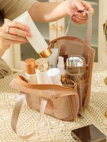 1pc - Cosmetic Storage Bag, Portable Mesh Shower Caddy, Large Capacity Transparent Mesh Storage Bag, Portable Travel Organizer, Multi-Functional Storage Box, Bohemian Style - Multicolor - View 4
