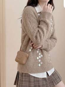 JIANHU Áo len ombre đính sequin công nghiệp nặng - Lạc đà - Xem 9