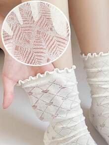 10 Pairs/5 Pairs/Random 1 Pair Women's Mid-Calf Socks, Ruffle Edge Slouch Socks, Japanese School Style Socks - Multicolor - View 7