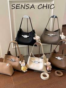 Textured Metal Decor Soft Leather Material Twist Lock Closure Adjustable Shoulder Strap Crossbody Bag Modern Casual Style Women's Bag Suitable For Office Commute Short Trips Gatherings Shopping Multi-Purpose Shoulder Bag - Multicolor - View 1