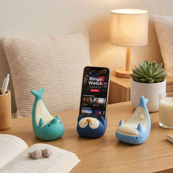 1 Stück süße Meeres-Tier-Dekoration, Cartoon Pinguin/Delfin/Walhai Schreibtisch-Ständer Ornament, schlaffer Handyhalter geeignet für Büroschreibtisch, Bürodekoration und Raumdekoration, perfekt für Sammler im Meeres-Dekorationsstil