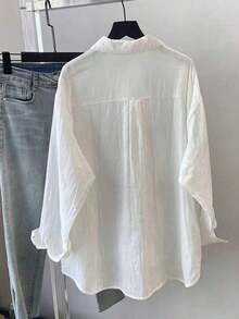Women's Casual Loose-Fitting Solid-Color Long-Sleeved Shirt, Spring/Summer - 白色的 - 查看 4