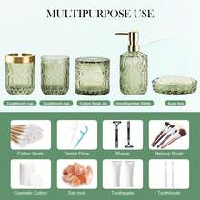 5pcs Transparent Glass Bathroom Accessories Set, Including Soap Dispenser, Soap Dish, Toothbrush Holder, Tumbler, Cotton Swab Box, Suitable For Retro Crystal Bathroom Decor - Multicolor - View 10