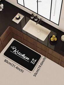 1pc Black & White English Kitchen Rug, 3.5mm Thick Cuttable Kitchen Mat, Non-Slip Absorbent Outdoor Doormat, Bathroom Mat, Kitchen, Laundry Room, Living Room, Outdoor Garden Decor - Multicolor - View 7