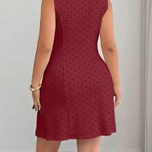 YijiaNvz  Vestido mini de punto de línea A con contraste de lunares y lazo, elegante y sin mangas, para mujer de talla grande, primavera/verano - Albaricoque - Ver 9