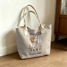 Miniso Túi tote vải canvas in hình "Nami trong One Piece - Truy nã sống hay chết", màu be, thích hợp sử dụng hàng ngày. - trắng - Xem 5