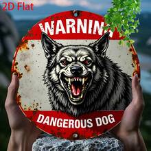 2D 平面金属铁牌，复古危险犬只警告金属牌 - 有趣的攻击性德国牧羊犬/狼装饰 - 红/黑复古警示牌 - 适用于车库、男士休闲室、酒吧、家居的重型墙面装饰 - 宠物主人礼物，2D 平面 - A - 查看 6