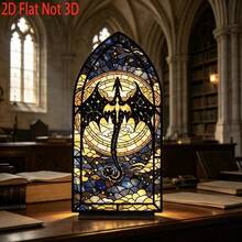 Gothic Stained Glass Starry Sky Dragon Acrylic Bookend, Mysterious Dark Fantasy Desktop Decor, Medieval Cathedral Window Style Room Decoration, Vintage Starry Sky Dragon Tabletop Display Ornament - Multicolor - View 6