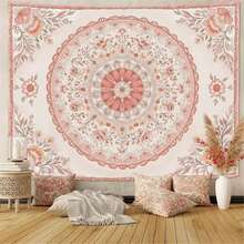 Pink Floral Tapestry Wall Hanging Boho Mandala Medallion Tapestry Aesthetic Watercolor Flower Cute Small Tapestries For Bedroom Living Room Dorm Decor 40 X 60 Inch - 1 - 查看 11