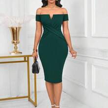 YijiaNvz   Lunessa Vestido ceñido de mujer con escote en V y hombros descubiertos - Verde - Ver 1