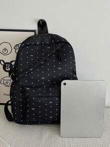 Set Of 3 Nylon Bow Print Backpacks, Large Capacity Foldable Backpack With Multiple Pockets And Waterproof Zipper, Suitable For Teenagers, High School Students - Negro 3 - View 2