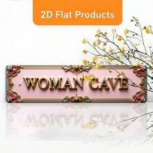 2D平面裝飾 - 一個帶有復古設計的2D平面標誌和牌匾，印有口號「WOMAN CAVE」。這個牆面標誌尺寸為10X40公分 (3.9X15.7英吋)，適用於農舍、浴室、咖啡館和車庫等各種環境。(隨機款式) - A - 查看 3