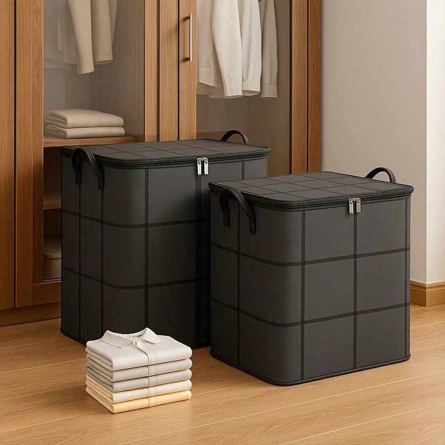 Large Capacity Storage Bag, Suitable For Quilts, Sheets, Clothes, And Underwear - Portable, Lightweight With Zipper And Handles, Easy To Carry, Laundry Basket, Under-Bed Storage - Black - View 1