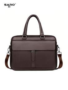 saroxi Men's Briefcase, Classic Computer Bag, Large Capacity For Files & Office Supplies, Business Commute, PU Leather, Minimalist Texture, Suitable For Work, Autumn Accessory, Gift For Husband - Brown - View 5