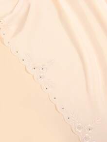 1pc New Elegant Women's Headscarf Shawl, Rhinestone Embroidered Floral Trim Scarf, Lightweight & Breathable, Suitable For All Seasons, Applicable For Parties, Galas And Various Occasions - Beige - View 3