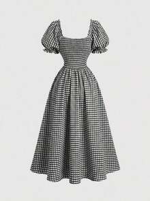 MOD Vestido de cuello cuadrado con mangas de pétalo y cintura ceñida en color rosa - Negro - Ver 6