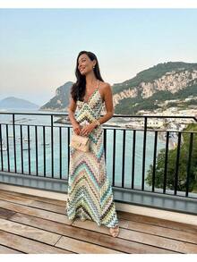Vestido Tirantes Tejido A Mano Con Elegante Encaje Combinado - Verde - Ver 3