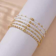 Gold Beaded Bracelet Stack For Women Dainty Cute 14K Gold Plated Seed Beads Crystal Colorful Stackable Bracelets Jewelry Accessories Elastic Stretch Boho Fashion Birthday Friendship Gift - 白色 - 查看 3