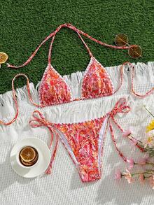 Đồ bơi bikini nữ phong cách tối giản sang chảnh quyến rũ, cổ yếm buộc dây, màu trơn, đi biển du lịch dự tiệc, mẫu mới Xuân/Hè - Hoa vỏ sò nụ trắng - Xem 4