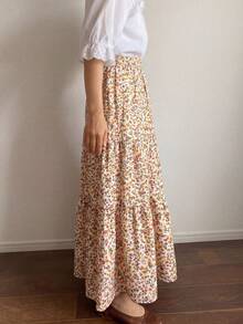Chân váy dài maxi nữ 2026 mùa hè màu be họa tiết hoa, cạp cao nhiều lớp, phong cách Bohemian lãng mạn, đi chơi, hẹn hò, du lịch, dã ngoại, phong cách đồng quê, thẩm mỹ Pháp cổ điển, váy dài đi nghỉ dưỡng - Nhiều màu - Xem 3