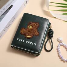 CarrKen 1 pieza Cartera corta versátil y exquisita para mujer con patrón de oso, estilo retro europeo & americano, multifuncional y de múltiples compartimentos, nueva, para adolescentes - Multicolor - Ver 7