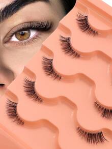 NAIJEMA 5 Pairs Natural Half-Eye False Eyelashes, Cat Eye Lashes, Fox Eye Lashes, Fluffy Faux Mink Lashes, Soft Lightweight 3D Lashes, Natural Strip Lashes, Extending Lashes, Suitable For Party, Daily Wear - Black - View 1