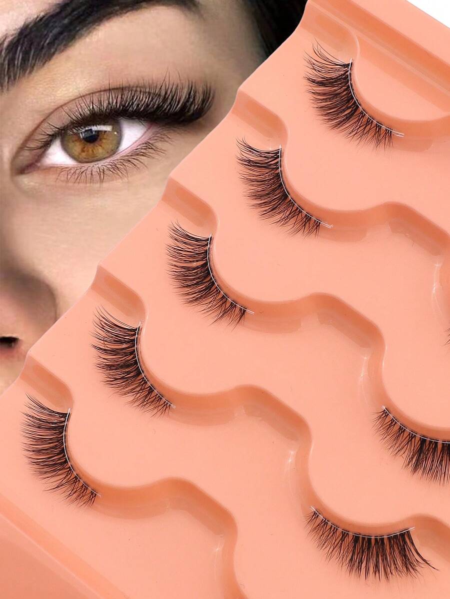 NAIJEMA 5 Pairs Natural Half-Eye False Eyelashes, Cat Eye Lashes, Fox Eye Lashes, Fluffy Faux Mink Lashes, Soft Lightweight 3D Lashes, Natural Strip Lashes, Extending Lashes, Suitable For Party, Daily Wear - Black - View 1