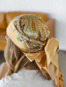 Women's Large Square Satin Scarf 90x90 Elegant Fashion Bandana For Hair And Neck - L5-cáqui claro - 查看 1