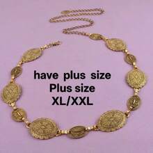 1 Women's Oversized Metal Engraved Flower Bohemian Western Style Geometric Retro Waist Chain, Casual, Versatile, Fashionable Gold Bohemian Iron Alloy Women's Waist Chain For All Seasons.Beach Accessories - A - View 2