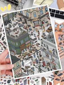 New Large Size Cozy Isometric Scene Stickers, Multi Theme Diorama Craft Landscape Stickers,Cozy Cottagecore Stress Relief DIY Scene Craft Stickers,Aesthetic Slow Living Relax Craft Gift For Adult Hobbyists,Back To School,Summer Vacation Gift - View 7
