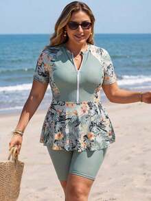 Swim  Burkini conservador de playa talla grande para mujeres - Verde militar - Ver 2