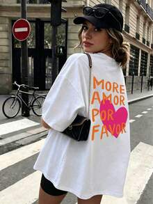 女款復古休閒短袖T恤，印有「LOVE」字母與熊圖案，夏季款 - 白色 - 查看 8