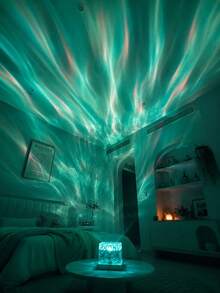 1 pieza Luz de cubo RGB Aurora de 16 colores, lámpara de proyección de ondas de agua alimentada por USB, con control remoto y control táctil, luz nocturna ambiental LED regulable, adecuada para dormitorio, sala de estar, fiesta, bar, restaurante y decoración del hogar - luz policromática - Ver 4