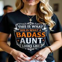 1 Piece Of Men's And Women's T-Shirt, 100% Pure Cotton, Casual Crew Neck With Print, Breathable Short Sleeves For Everyday Wear. With The Design "That's How T-Shirt Aunt Is." - 黑色 - 查看 2