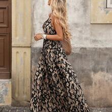 Vestido sin mangas de cuello en V con estampado total para vacaciones de verano de mujer - Verde - Ver 5