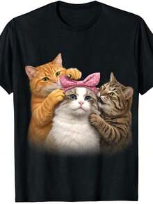 Camiseta de Cuello Redondo para Hombre, Talla Grande, Diseño Retro y Humorístico, Opaca, de Manga Corta, Holgada, Casual, Unisex, Regalo para el Día de San Valentín 2026, Estilo Igual para Hombres y Mujeres, Verano 2025, Manga Corta - Negro - Ver 6