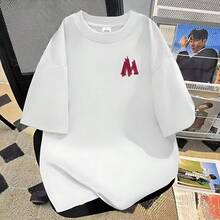 Camiseta unisex de manga corta con estampado minimalista de letras, para todas las estaciones, en blanco y negro, versátil. - Blanco - Ver 1